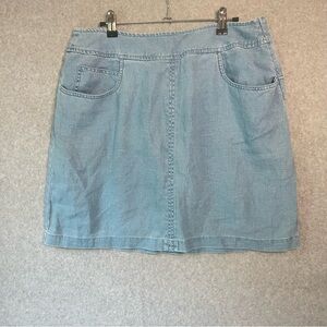 Vintage Y2K Linen Mini Skirt Denim Blue Size 14